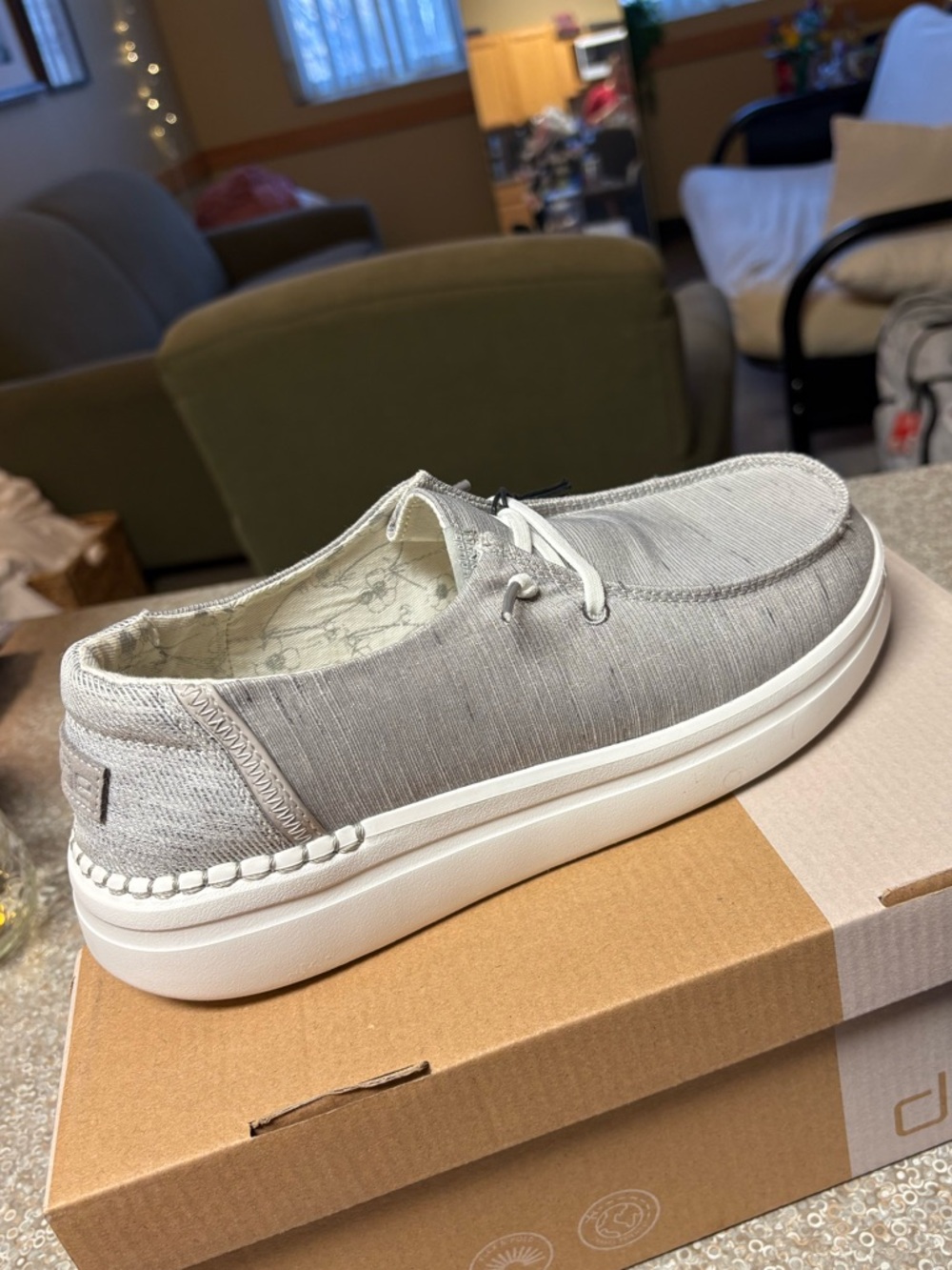 Hey Dude Women’s Slip-On Platform Shoe in Light Gray